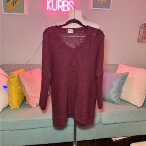 Noisy may Deep Burgundy V-Neck Sweater